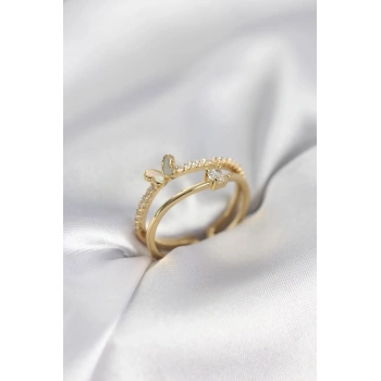 Gold Renk 2li Zirkon Taşlı Kelebek Model Kadın Yüzük - TJ-BYK3977