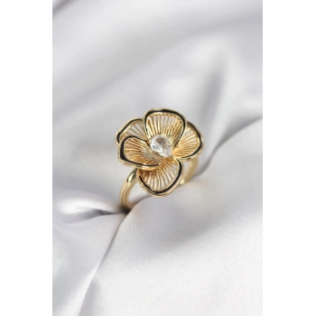 Gold Renk Çiçek Model Vintage Kadın Yüzük - TJ-BYK3997