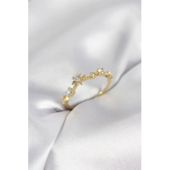 Gold Renk Gece Temalı Zirkon Taşlı Kadın Yüzük - TJ-BYK4111