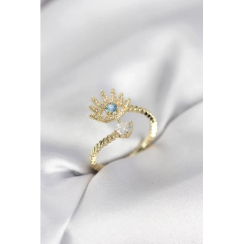 Gold Renk Göz Model Zirkon Taşlı Kadın Yüzük - TJ-BYK4074