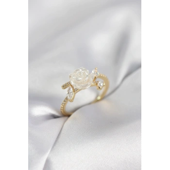 Gold Renk Gül Model Zirkon Taşlı Kadın Yüzük - TJ-BYK4064