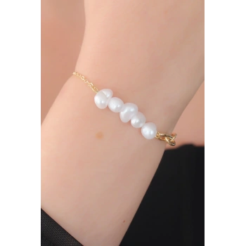 Gold Renk İnci Boncuk Model Kadın Bileklik - TJ-BB5129