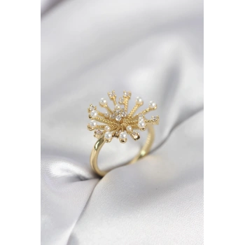 Gold Renk Karahindiba Model Zirkon Taşlı Kadın Yüzük - TJ-BYK4086