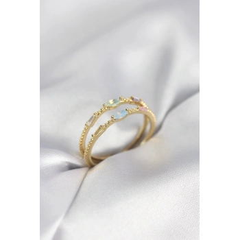 Gold Renk Karışık Renk Zirkon Taşlı Kadın Yüzük - TJ-BYK4020