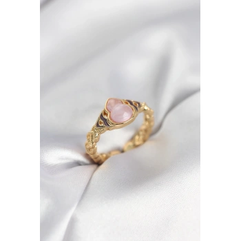 Gold Renk Pembe Damla Model Kadın Yüzük - TJ-BYK3999