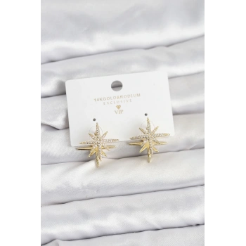 Gold Renk Pirinç Çift Taraflı Kutup Yıldızı Kadın Küpe - TJ-BKP11512