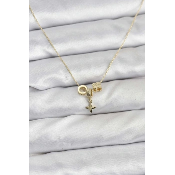 Gold Renk Pirinç Minimal Charmlı Kadın Kolye - TJ-BKO10794