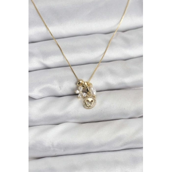 Gold Renk Pirinç Minimal Kelebek Charmlı Kadın Kolye - TJ-BKO10796