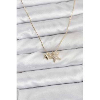 Gold Renk Pirinç Minimal Yıldız Model Kadın Kolye - TJ-BKO10795