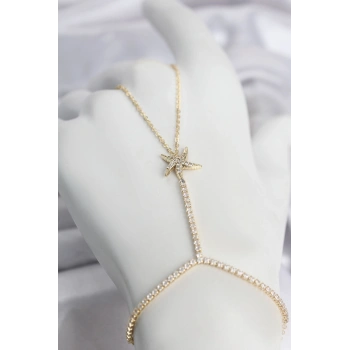 Gold Renk Pirinç Zirkon Taşlı Deniz Yıldızı Model Şahmeran TJ-SN791