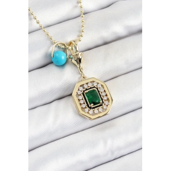 Gold Renk Pirinç Zirkon Taşlı Kadın Serenay Kolyesi - TJ-BKO10304