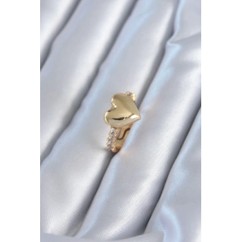 Gold Renk Pirinç Zirkon Taşlı Kalp Model Kadın Yüzük - TJ-BYK2819