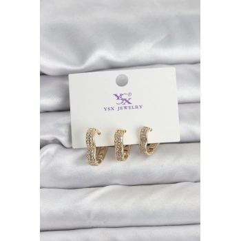 Gold Renk Pirinç Zirkon Taşlı Kalpli Kadın Küpe - TJ-BKP11346