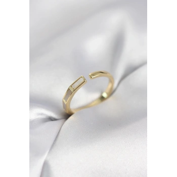 Gold Renk Sedefli Çubuk Model Kadın Yüzük - TJ-BYK4082