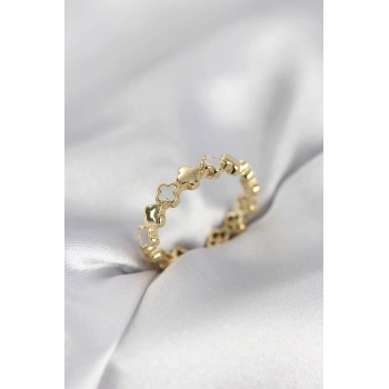 Gold Renk Sedefli Yonca Model Kadın Yüzük - TJ-BYK4030