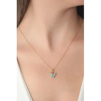 Gold Renk Su Yeşili Kelebek Figür Kadın Kolye - TJ-BKO6813