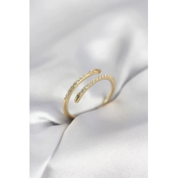 Gold Renk Yılan Kuyruk Model Zirkon Taşlı Kadın Yüzük - TJ-BYK4028