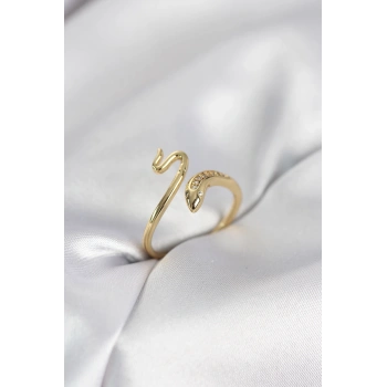 Gold Renk Yılan Model Zirkon Taşlı Kadın Yüzük - TJ-BYK4133