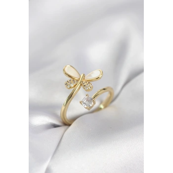 Gold Renk Yusufçuk Model Zirkon Taşlı Kadın Yüzük - TJ-BYK4044