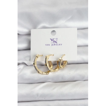 Gold Renk Zirkon Taşlı Kadın Küpe - TJ-BKP11342