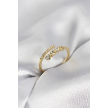 Gold Renk Zirkon Taşlı Minimal Kalp Model Kadın Yüzük - TJ-BYK4042
