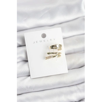 Gold Renk Zirkon Taşlı Pirinç Kıkırdak Küpe - TJ-BKP11613