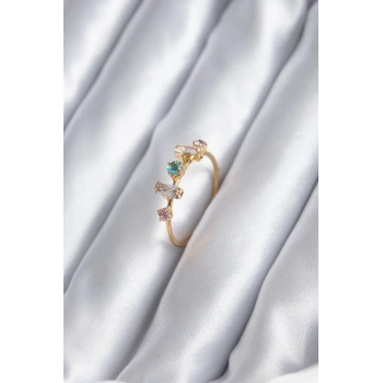 Gold Renk Zirkon Taşlı Renkli Zirkon Taşlı Kadın Yüzük - TJ-BYK2846