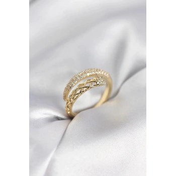 Gold Renk Zirkon Taşlı Sarmal Kadın Yüzük - TJ-BYK3985