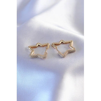 Gold Renk Zirkon Taşlı Yıldız Model Kadın Küpe - TJ-BKP7236