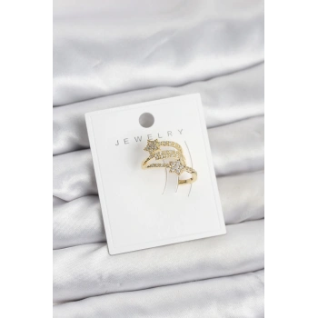 Gold Renk Zirkon Taşlı Yıldız Model Kıkırdak Earcuff Küpe - TJ-BKP11615