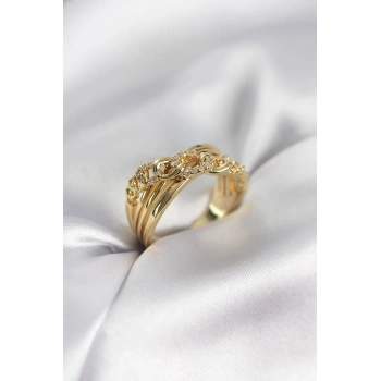 Gold Renk Zirkon Taşlı Zincir Model Kadın Yüzük - TJ-BYK3971