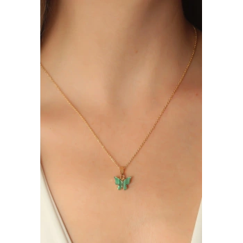 Gold Yeşil Renk Kelebek Figür Kadın Kolye - TJ-BKO6815