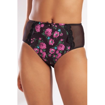 Golshan Gardenia Control Slip, Kadın Dantelli Çiçek Baskılı Siyah Yüksek Bel Külot