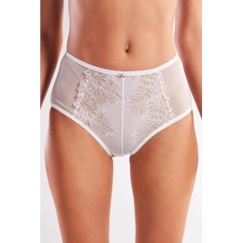 Golshan Gaspara Control Slip, Kadın Güpürlü Tül Ekru RenkYüksek Bel Külot