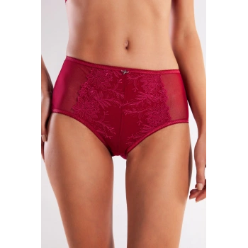 Golshan Gaspara Control Slip, Kadın Güpürlü Tül Şarap Renkli Yüksek Bel Külot