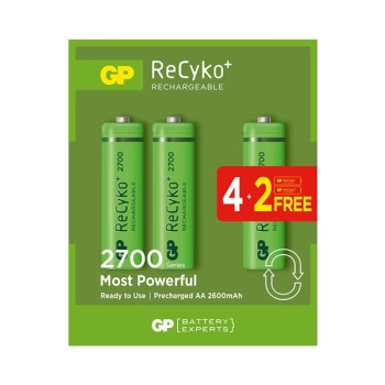 GP RECYKO 2600 MAH AA KALEM 6LI ŞARJLI PİL 4+2 PAKET FİYATI (4887)