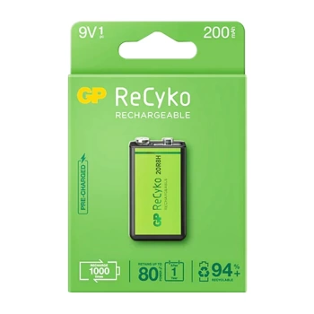GP RECYKO 9 VOLT 200 MAH NI-MH ŞARJLI PİL GP20R8H-2E1-(GPRHV208R075) (4887)