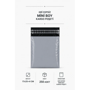 Gri Cepsiz Mini Boy Kargo Poşeti 17x25+4 Cm 250 Adet