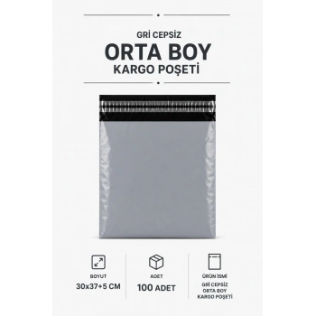 Gri Cepsiz Orta Boy Kargo Poşeti 30x37+5 Cm 100 Adet