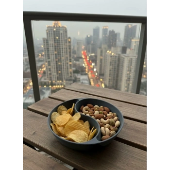 Gri Çerezlik Kase Seti Modern Bölmeli Sunum Tasarımı