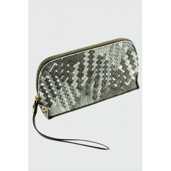 Gri Hasır Desenli Dikdörtgen Deri Cüzdan