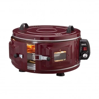 GROSS YUVARLAK DAVUL FIRIN STANDART AYARLANABİLİR TERMOSTAT = 50°C-320°C 1300W - 53CM ALÜMİNYUM TEPSİ ÖN GÖZETLEME CAMI  AF-008B (4887)