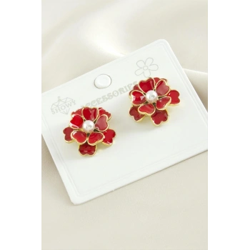 Gül Çiçek İnci Mineli Küpe