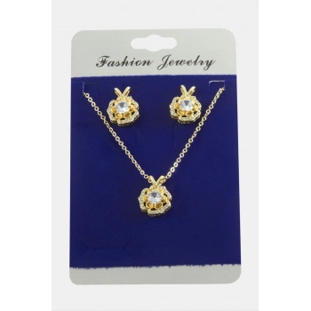 Gül Zirkon Taşlı Set Kolye