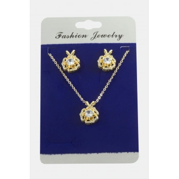 Gül Zirkon Taşlı Set Kolye