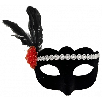 Gümüş Dantelli Kırmızı Gül Tasarımlı Parti Maskesi