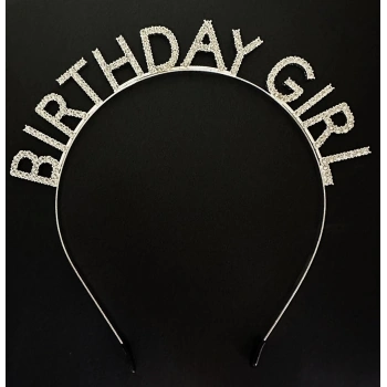 Gümüş Kristal Taşlı Birthday Girl Doğum Günü Tacı İthal Ürün A Kalite 17x16 cm (4887)
