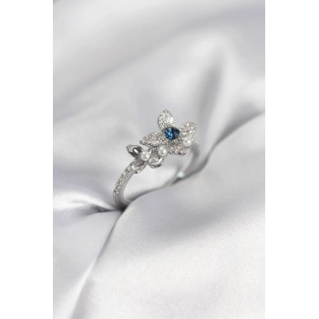 Gümüş Renk Çiçek Model Zirkon Taşlı Kadın Yüzük - TJ-BYK3984