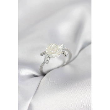 Gümüş Renk Gül Model Zirkon Taşlı Kadın Yüzük - TJ-BYK4063