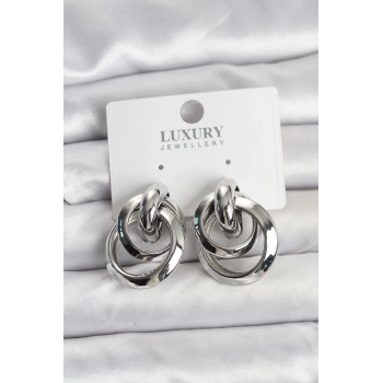 Gümüş Renk Halka Model Pirinç Kadın Küpe - TJ-BKP11349